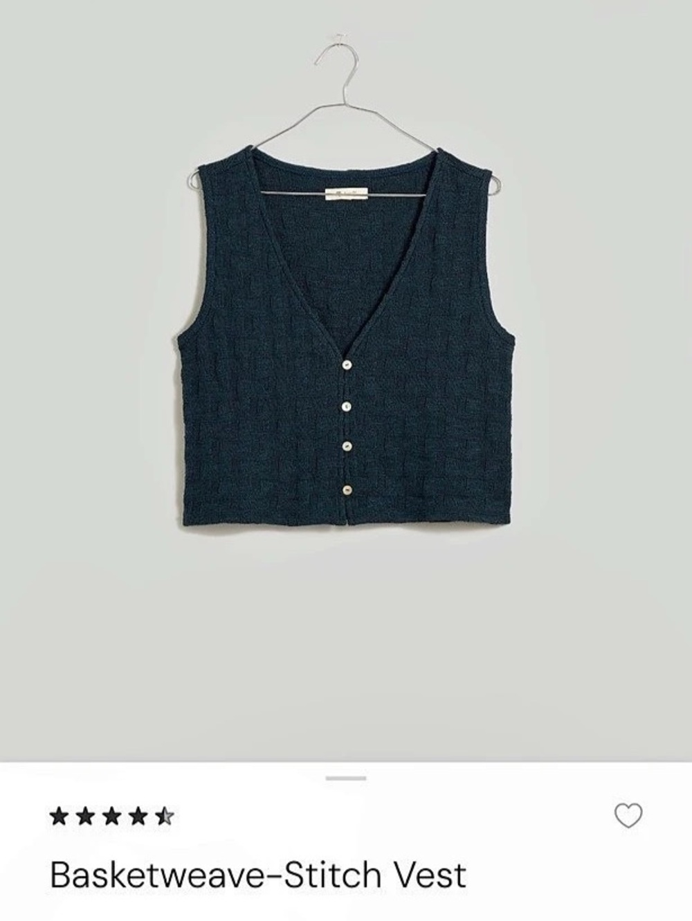 Madewell Basketweave-Stitch Vest Textured Button-Front Vest in Black Size XS